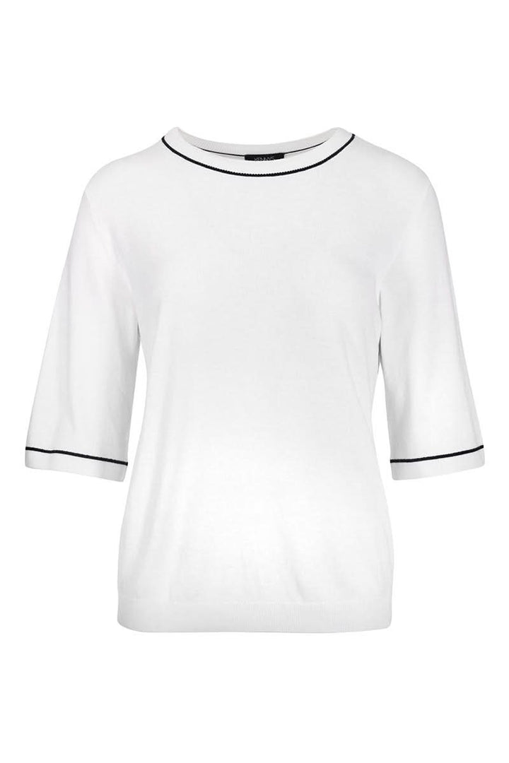 T-shirt avec lignes blanches, coupe droite, encolure ronde et finitions contrastantes, parfait pour une tenue professionnelle ou décontractée.