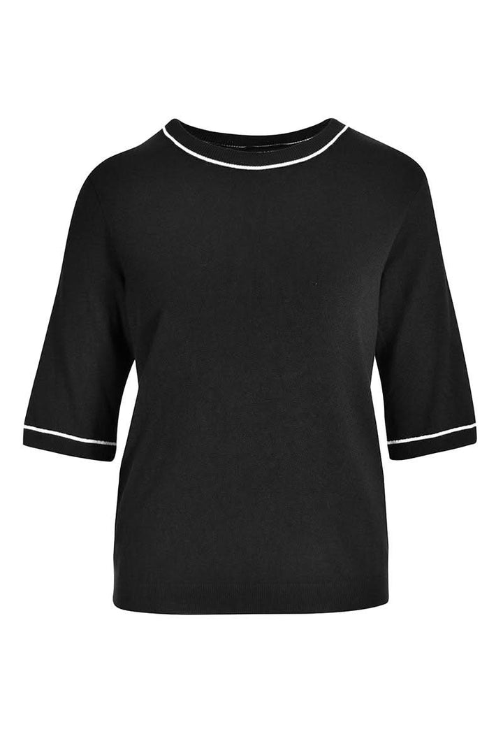 T-shirt avec lignes noir avec finitions contrastantes et coupe droite, col rond, convient pour tenue décontractée ou professionnelle.
