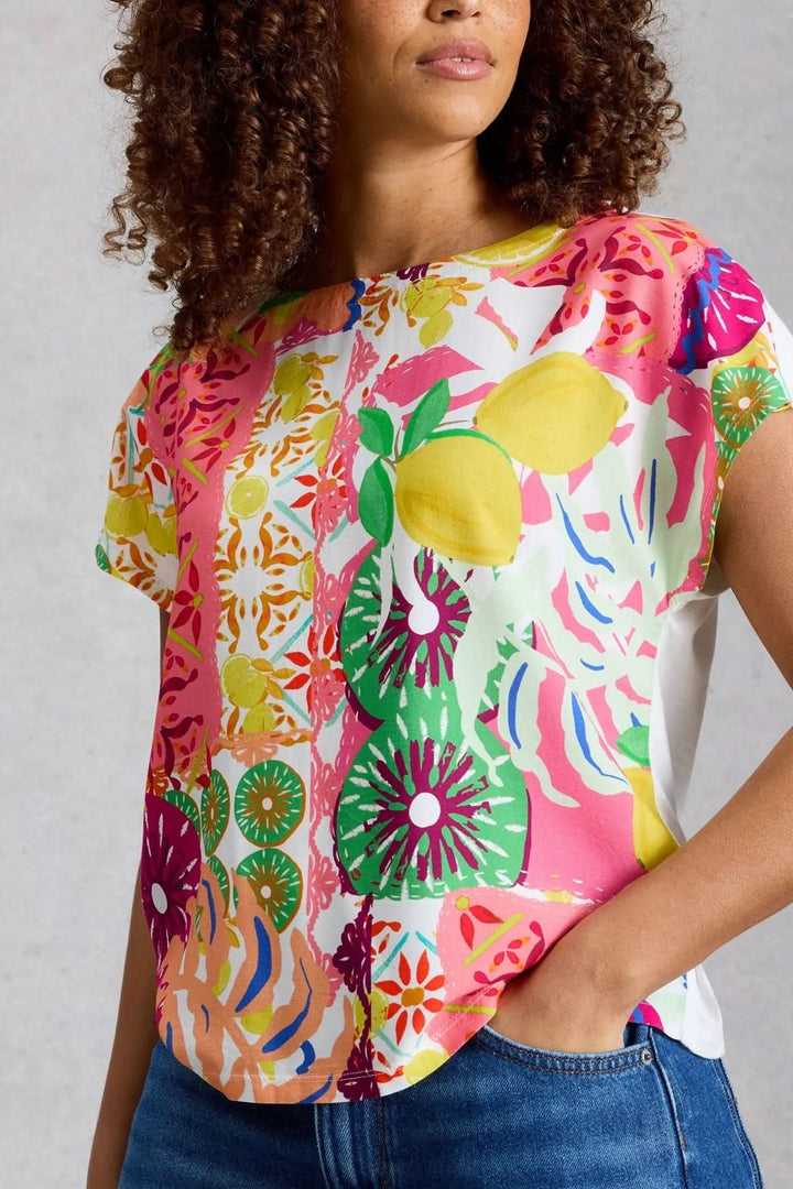 T-shirt imprimé effet mix matières