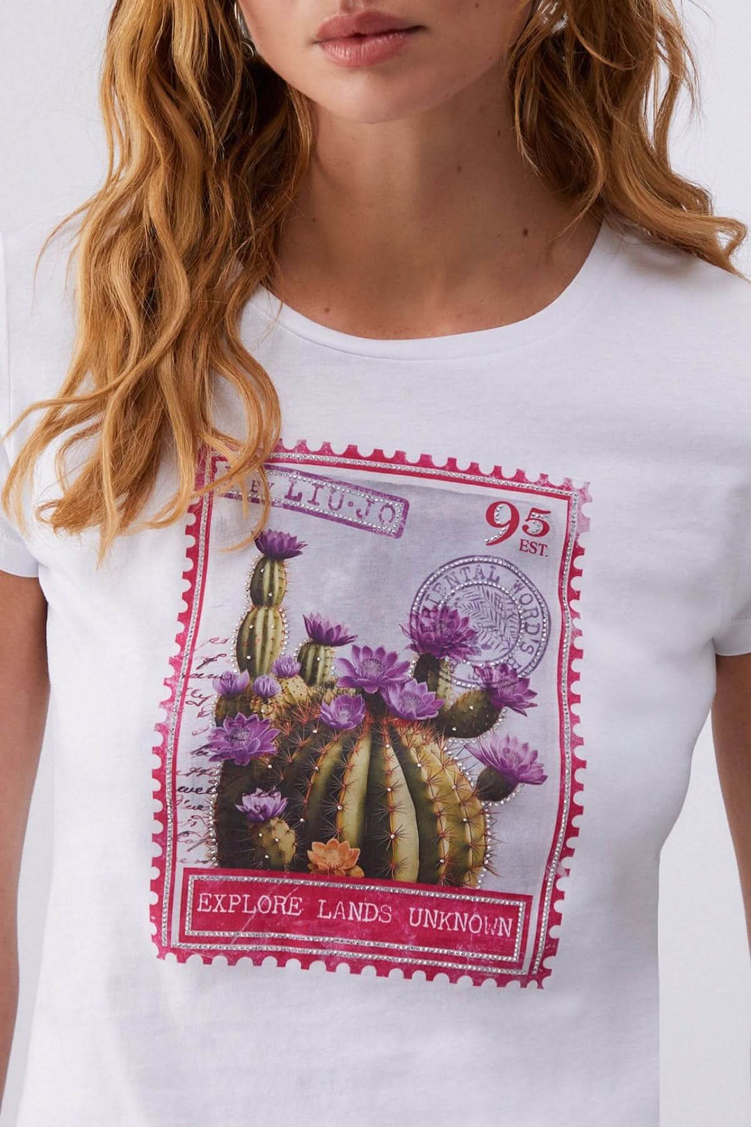 T-shirt à manches courtes avec imprimé graphique de cactus et texte &