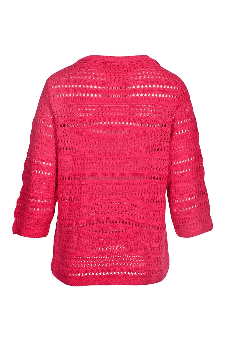 Tricot ajouré manches trois-quarts en maille respirante, rose, vue de dos.