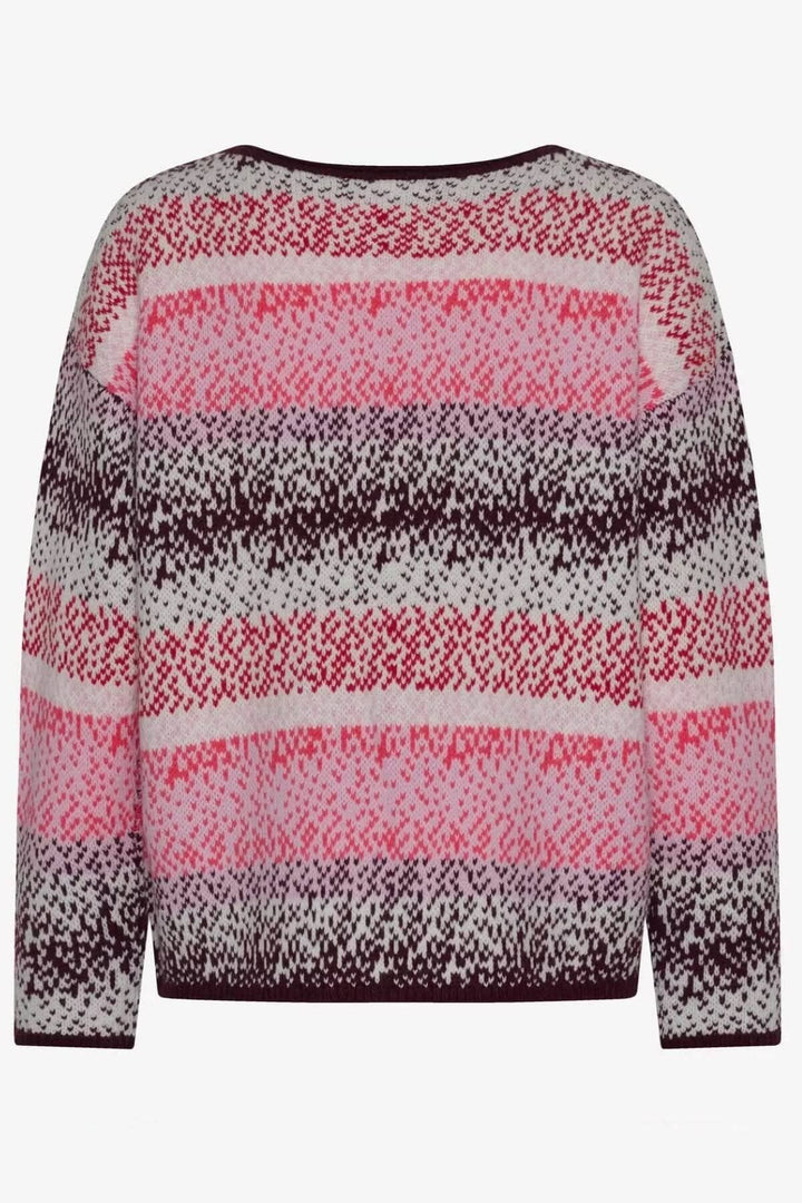 Pull tricot multicolore LIZ avec motif vibrant, idéal pour un look hivernal confortable et élégant.