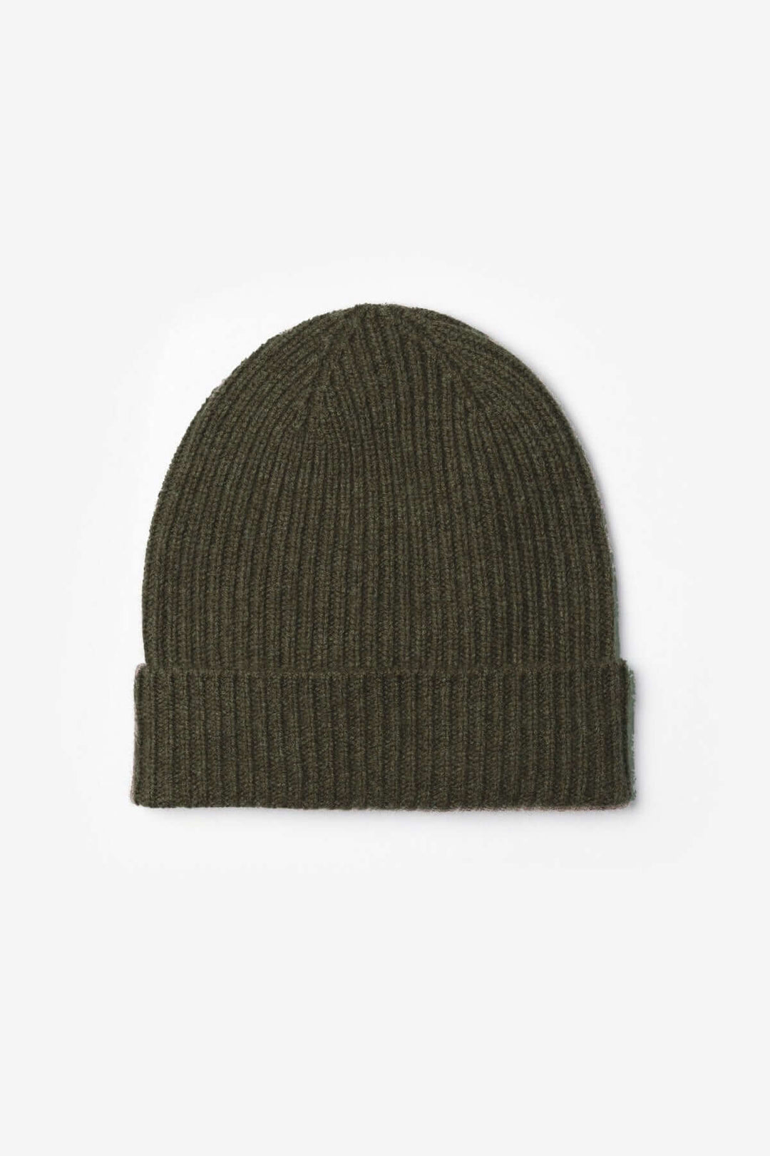 Tuque maille côtelée en laine khaki avec revers ajustable, idéale pour l&