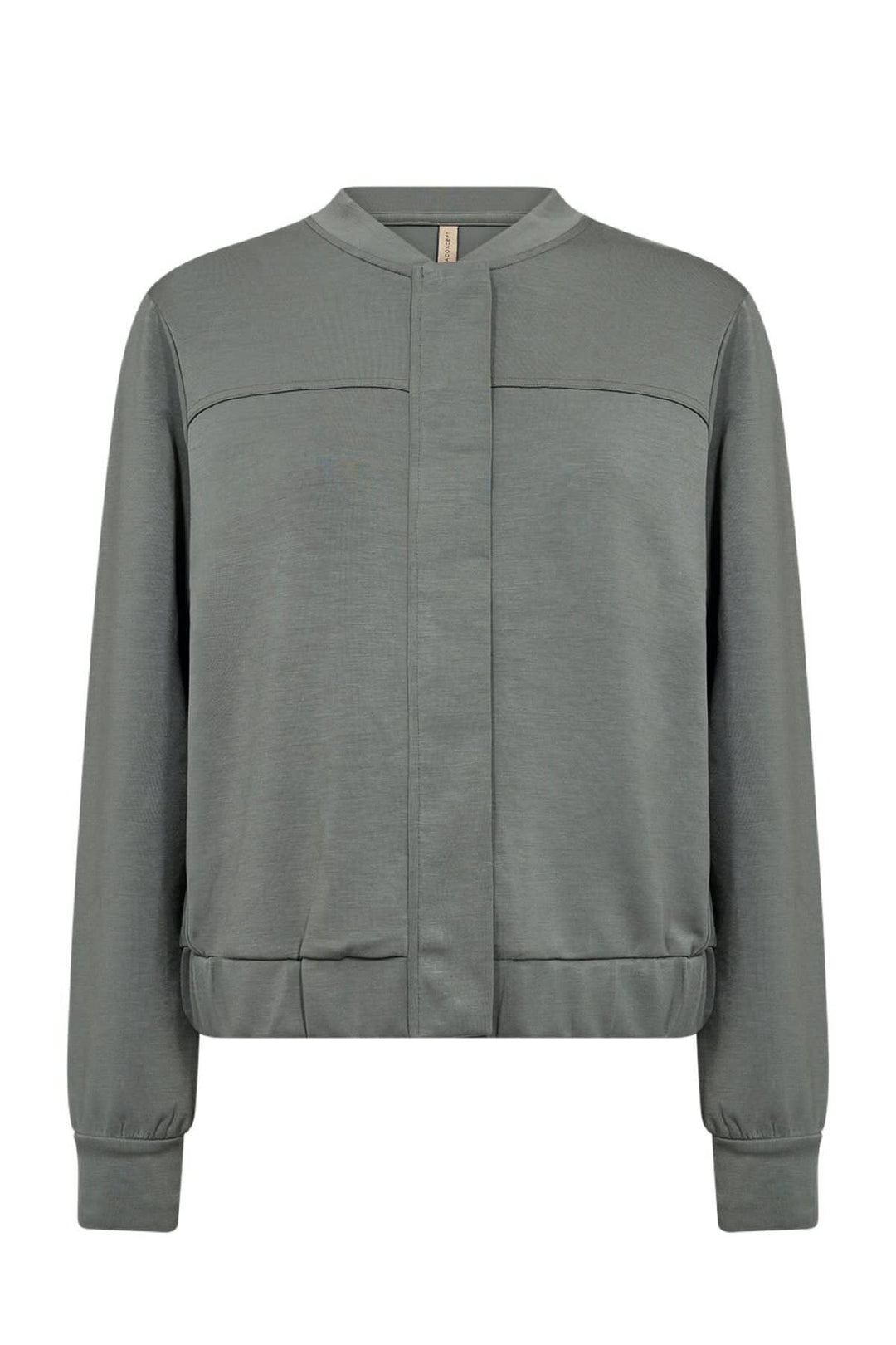 Veste à bouton-pression en modal, col mao, manches longues, couleur vert pâle, look chic et décontracté.