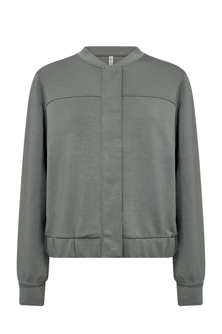 Veste à bouton-pression en modal, col mao, manches longues, couleur vert pâle, look chic et décontracté.