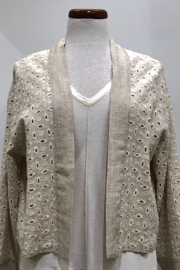 Veste courte ajourée en mélange de viscose et lin, parfaite pour l&