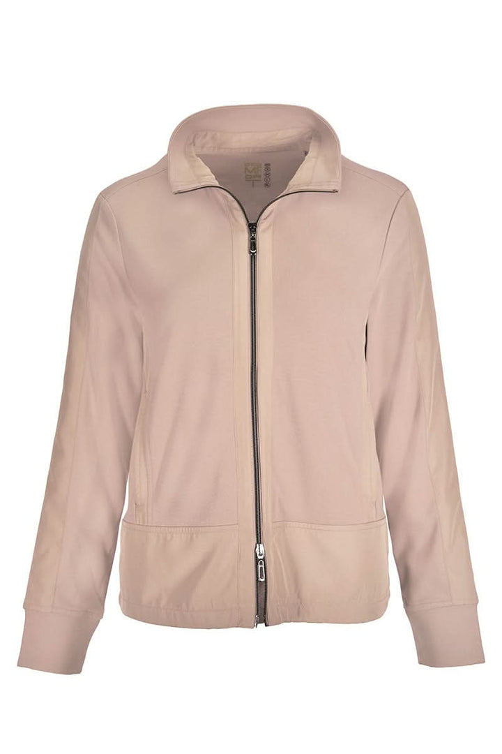 Veste zippée manches longues avec col montant et coupe droite élégante.