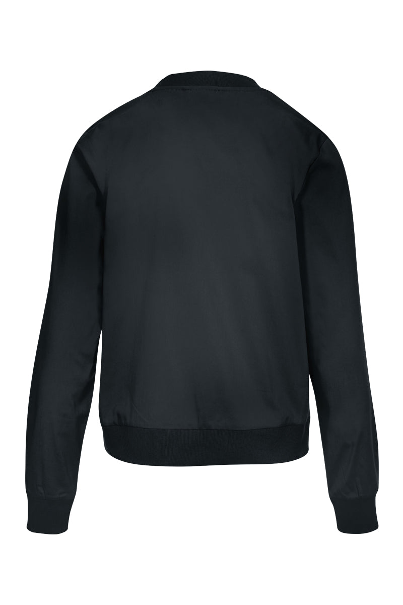 Veste zippée moderne noire vue de dos avec finition côtelée, style épuré et polyvalent pour un look élégant et minimaliste.