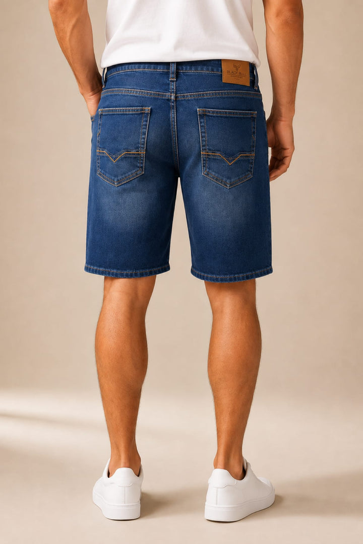 Vue de côté bermuda en denim extensible Black Bull pour femme noir détails surpiqûres - Valérie Simon