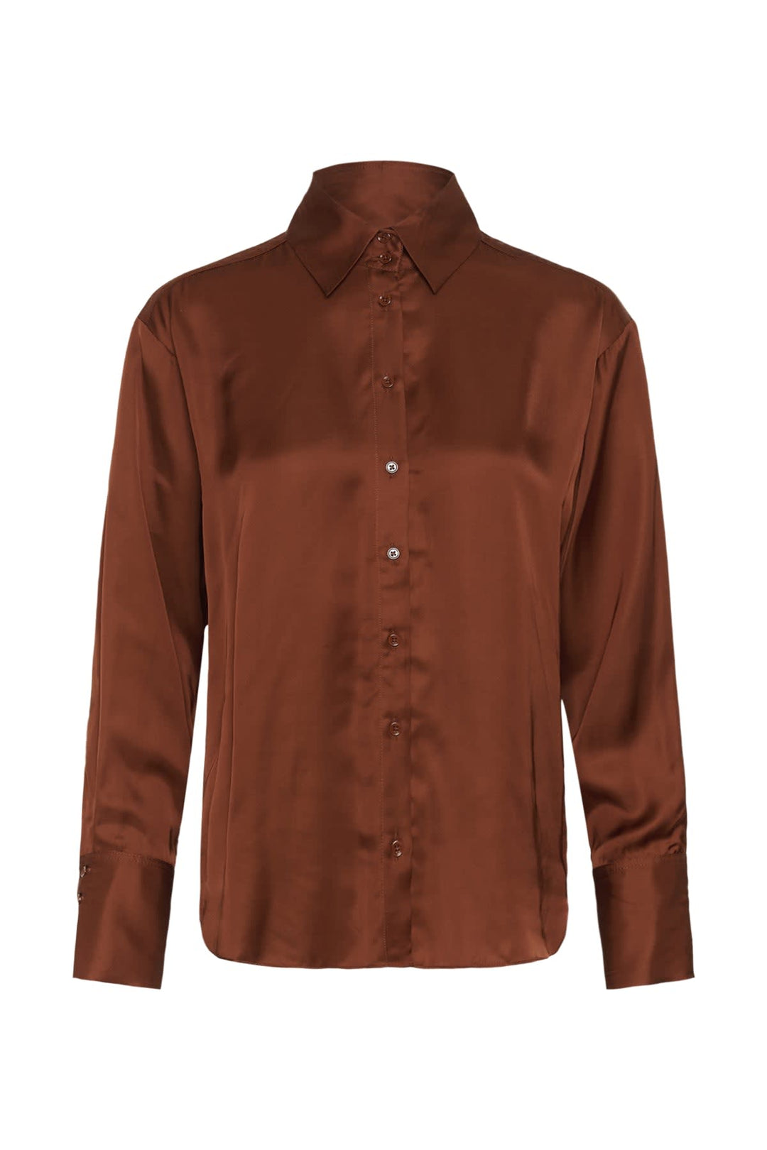 Vue de face blouse satinée Inwear Pauline pour femme noire avec col - Valérie Simon