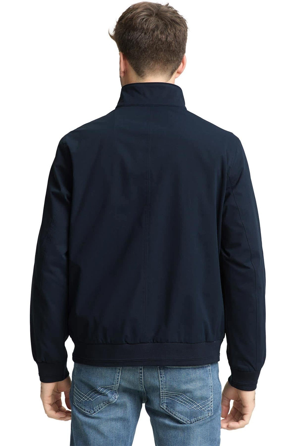 Front view of the Tom Tailor men's gray zip-up jacket with a high collar - Valérie Simon