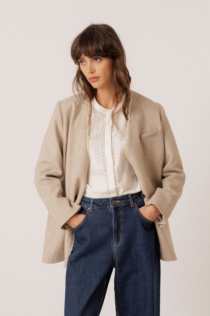 Long-Sleeve Openwork Blouse 