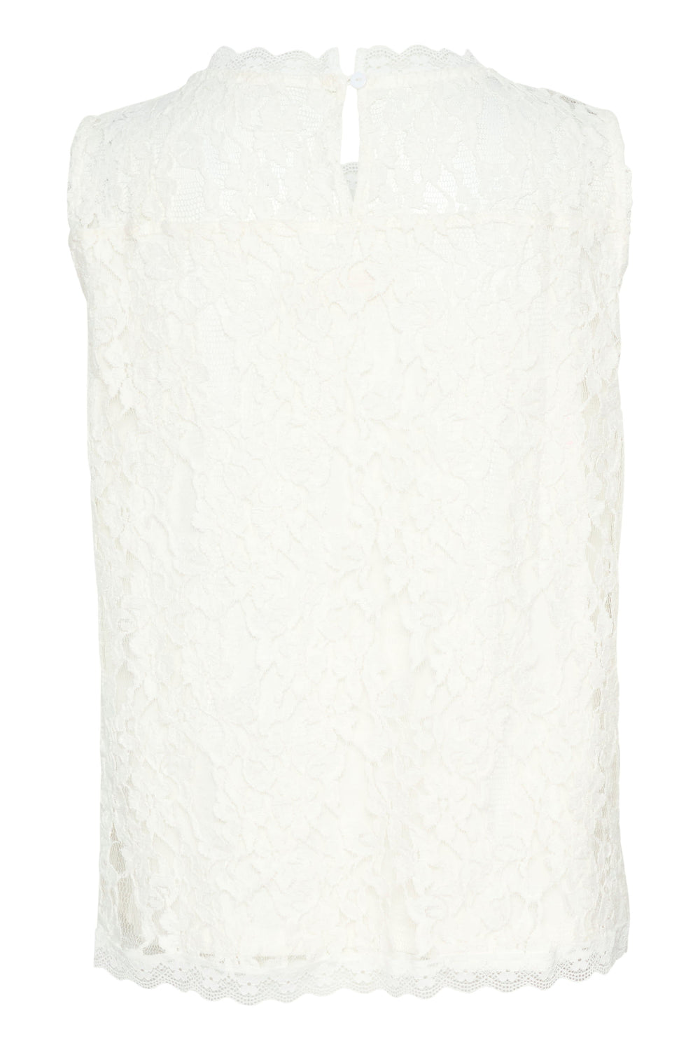 Back view of the Cream camisole in white floral lace with thin straps - Valérie Simon