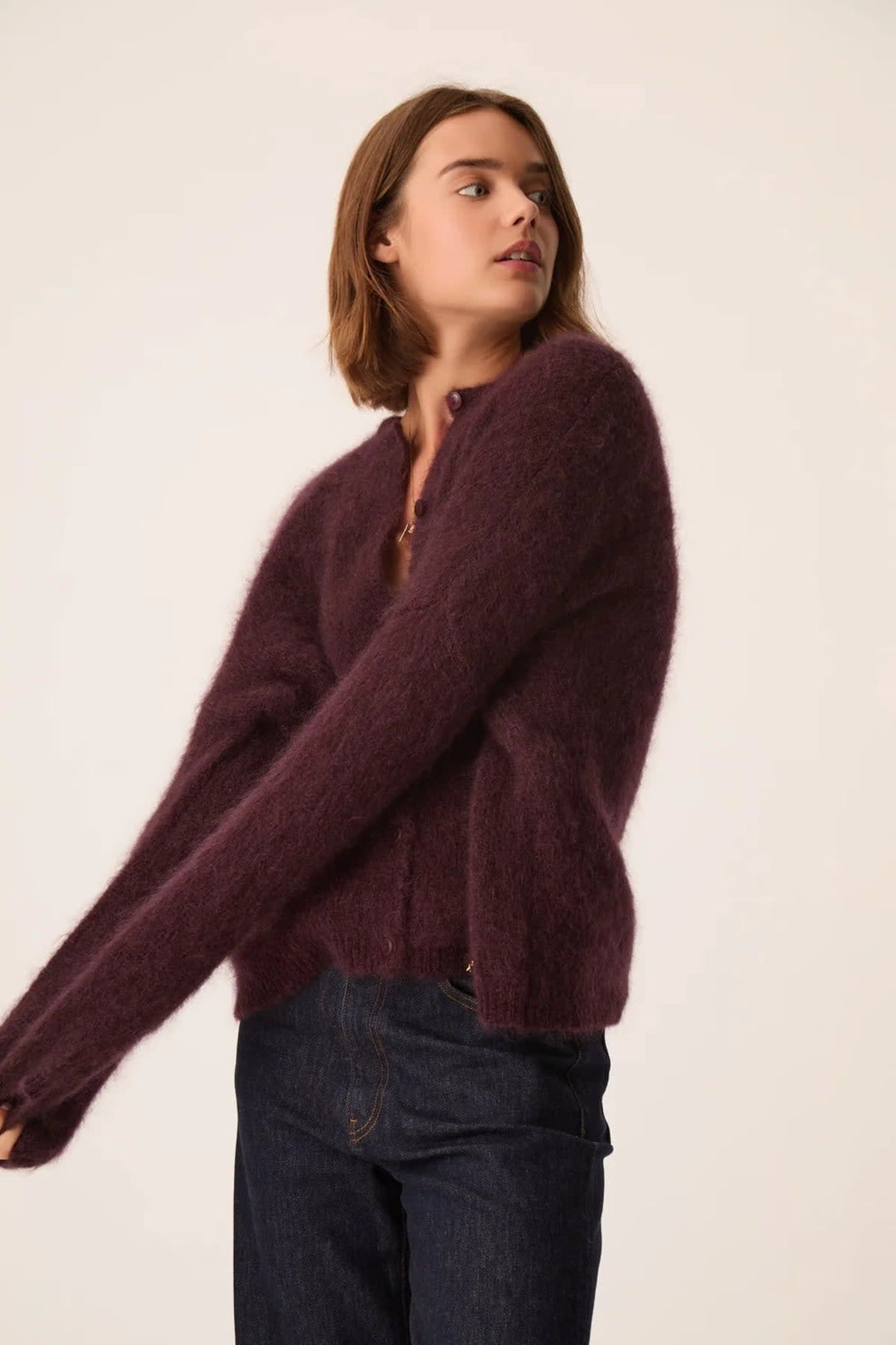 Cardigan Bea ample en kid mohair et laine mérinos vue de face pour femme Des Petits Hauts