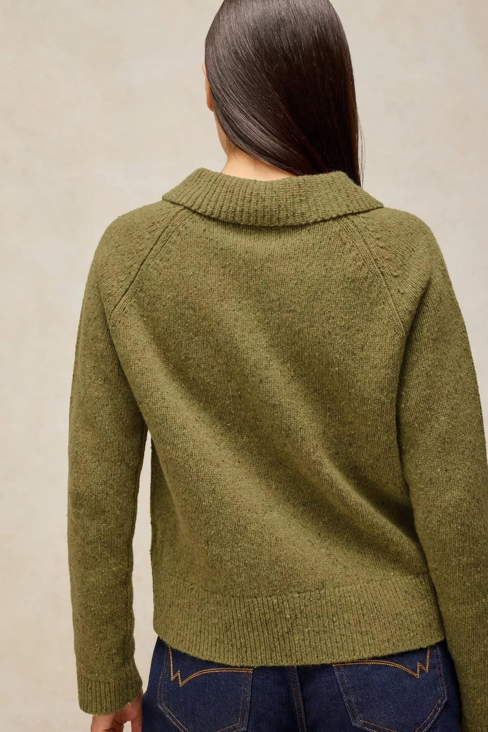 Front view of women's shirt-collar knit cardigan White Stuff