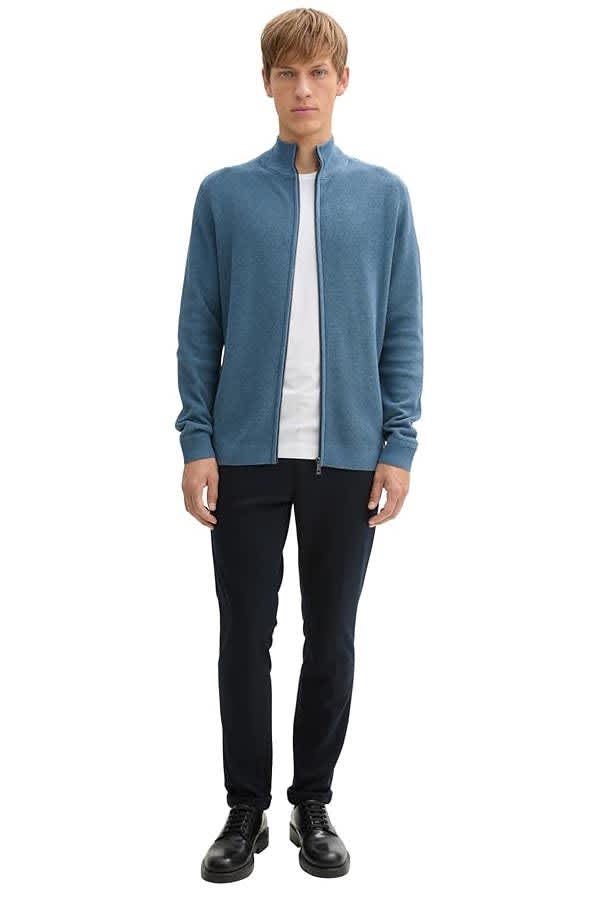 Vue de face cardigan zippé Tom Tailor pour homme gris avec col montant - Valérie Simon