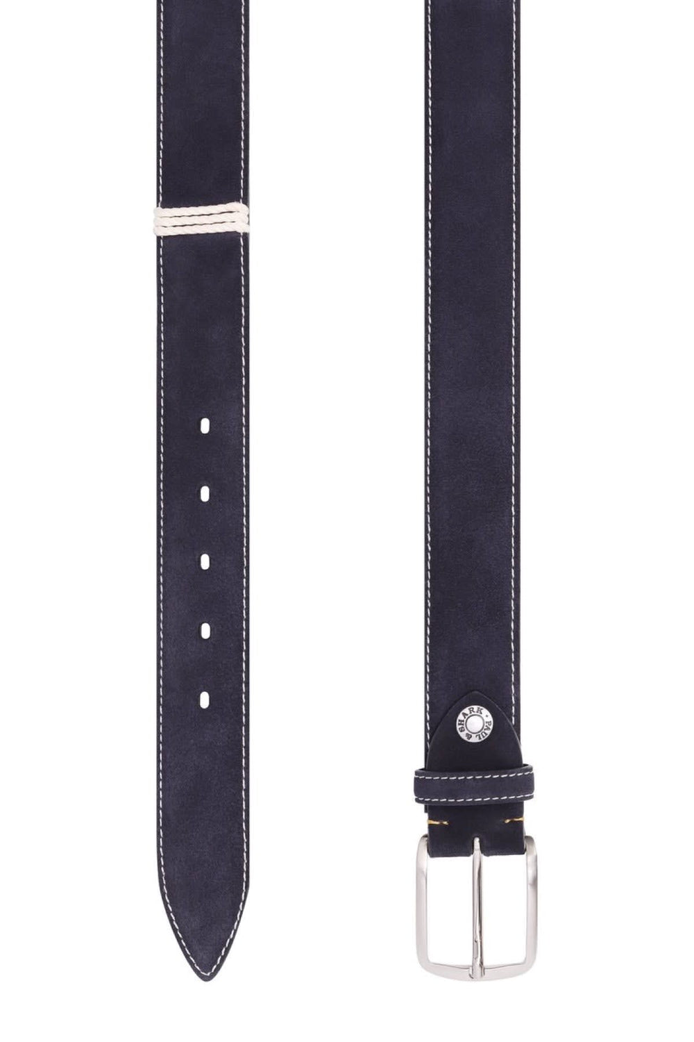 Vue de côté ceinture en cuir suédé Paul and Shark marron foncé boucle argentée - Valérie Simon