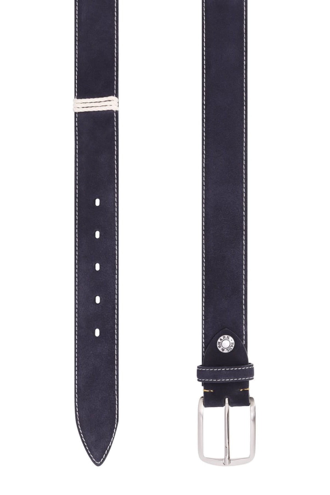 Vue de côté ceinture en cuir suédé Paul and Shark marron foncé boucle argentée - Valérie Simon