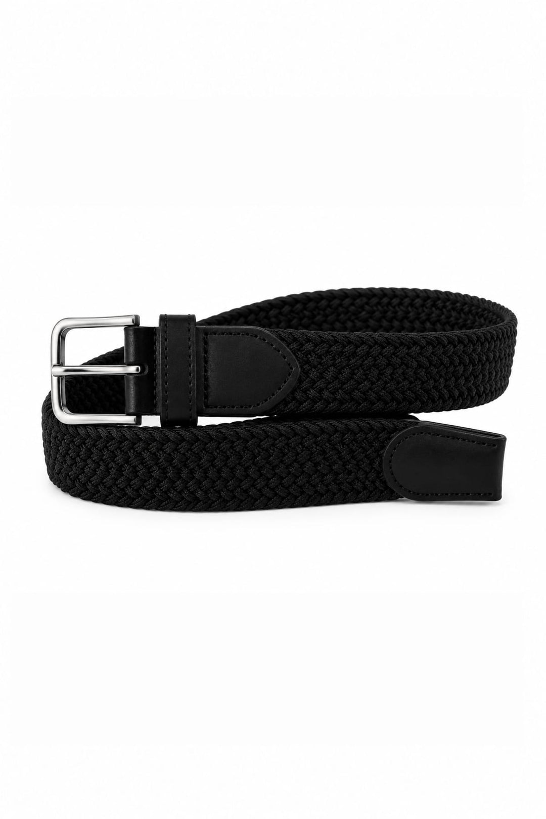 Vue de face ceinture tressée extensible Meyer homme noire détail boucle - Valérie Simon