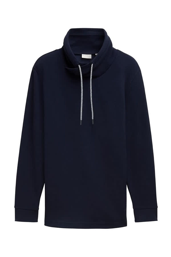 Vue frontale chandail à col cheminée Tom Tailor pour homme gris avec cordons - Valérie Simon