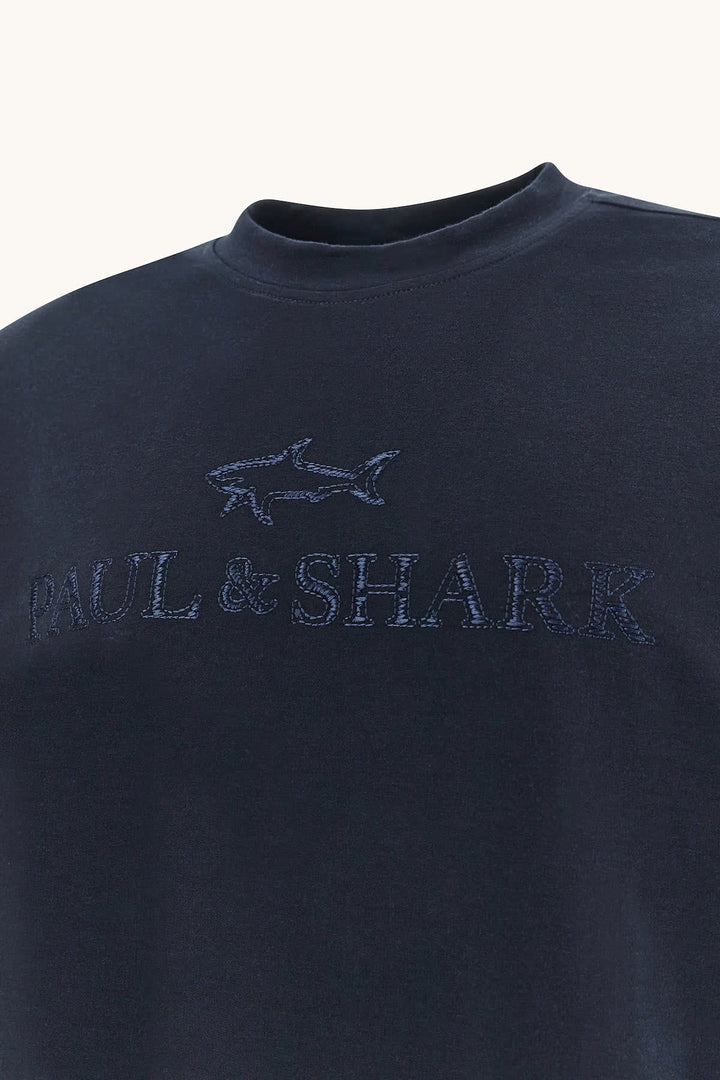 Vue de devant chandail logo ton sur ton Paul and Shark pour homme noir - Valérie Simon