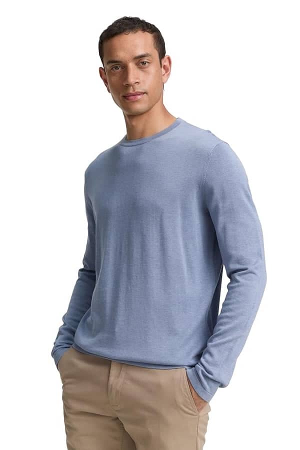 Vue de face chandail Tom Tailor pour homme en tricot léger gris avec motif Valérie Simon