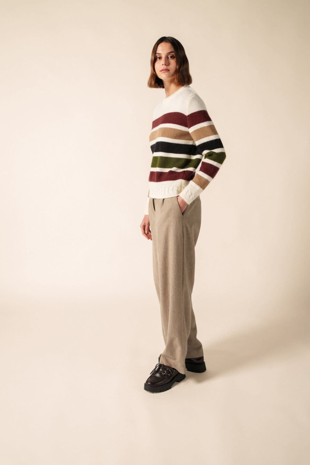 Front view of the blue striped Saint James Andorra women&