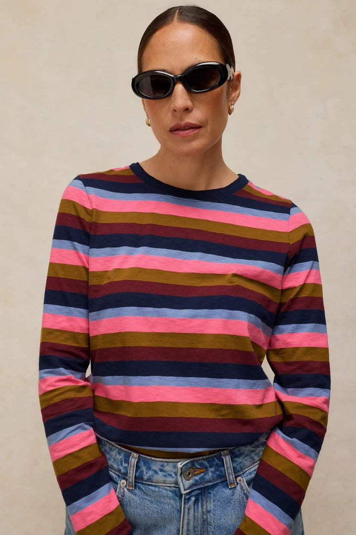 Vue de face chandail Clara à rayures multicolores pour femme White Stuff - Valérie Simon