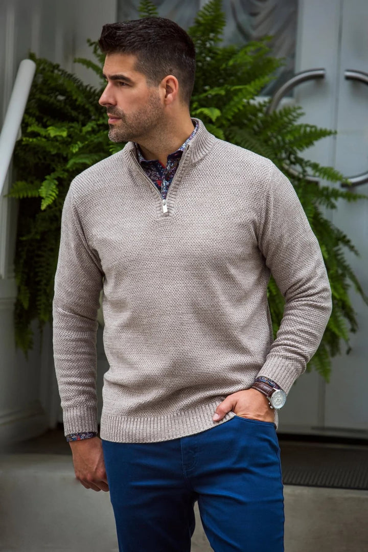 Men’s Au Noir merino wool half-zip sweater, front view