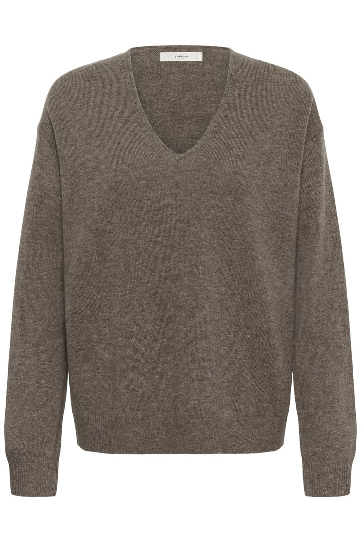 Vue latérale chandail en laine Inwear pour femme gris avec détails côtelés - Valérie Simon