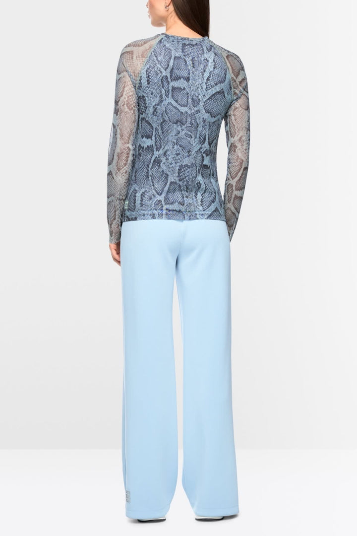 Side view of a gray Marc Cain knit sweater with cable-knit details for women - Valérie Simon