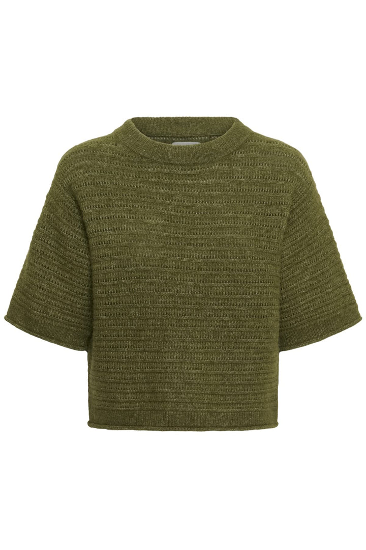 Vue de face chandail en maille Part Two pour femme gris avec col rond - Valérie Simon