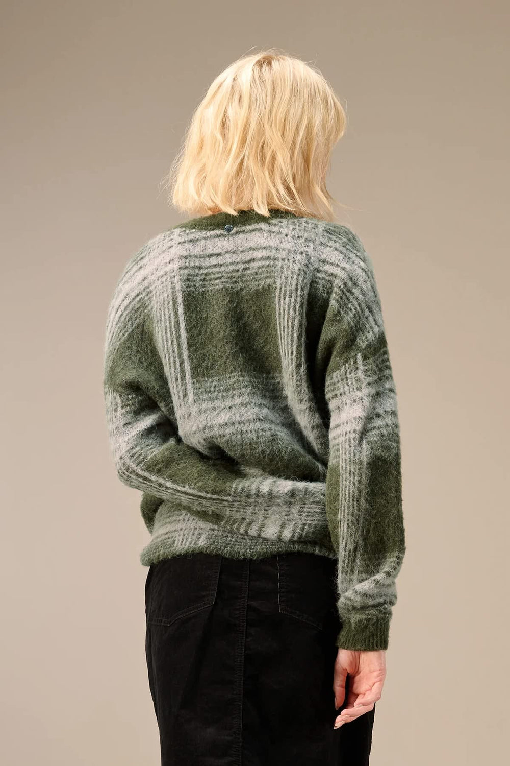 Nile women's plaid knit sweater with V-neck, front view