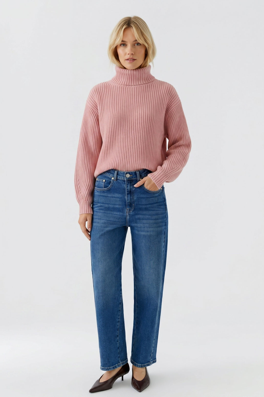 Chandail en tricot à col roulé pour femme Oui