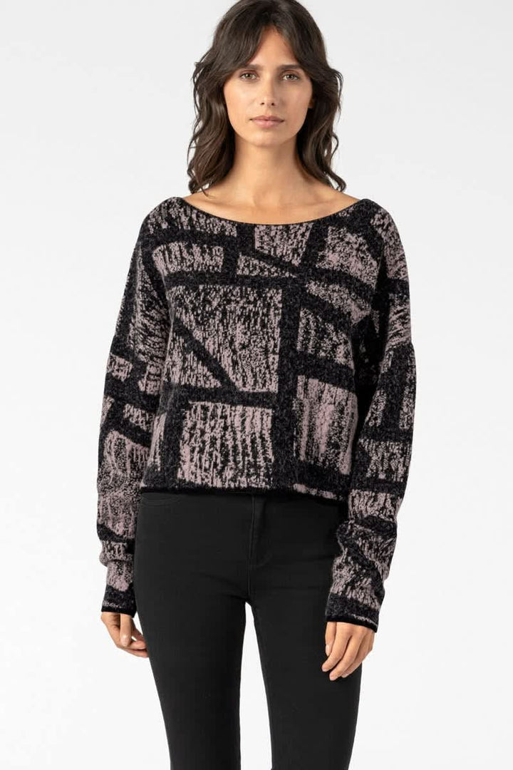 Chandail en tricot à motif graphique vue de face pour femme sarah pacini