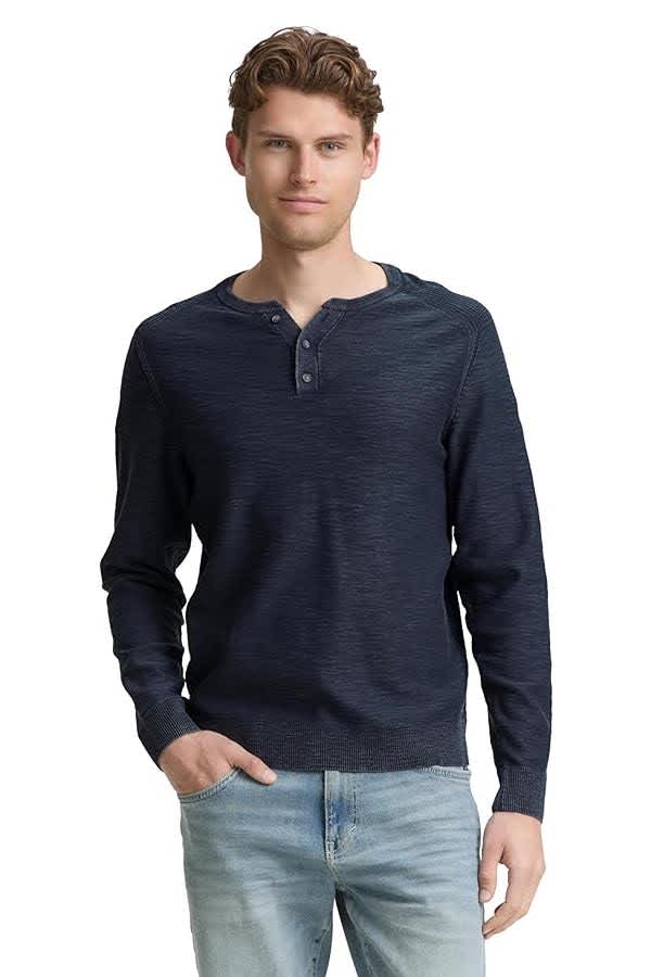Vue de face chandail henley Tom Tailor homme gris avec boutons en bois - Valérie Simon