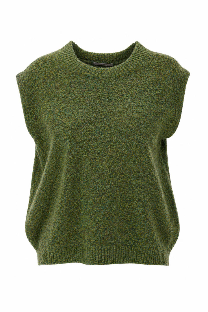 Vue de face chandail chiné sans manches JC SOPHIE beige femme avec col rond - Valérie Simon