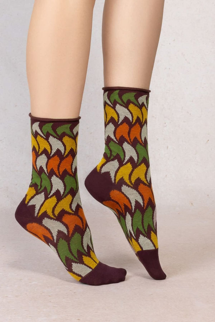 Chaussettes à motif plumes ondulées pour femme Bleuforêt
