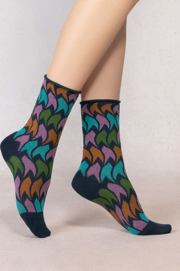 Chaussettes à motif plumes ondulées pour femme Bleuforêt