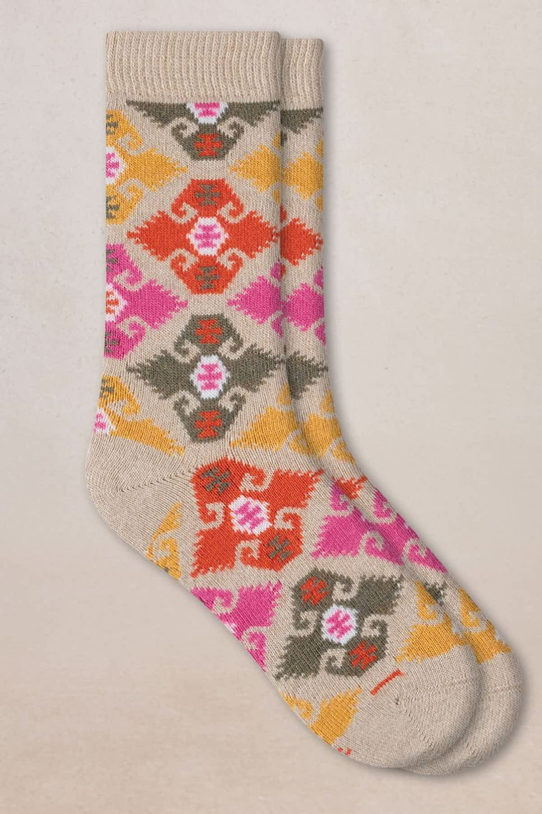 Chaussettes en laine et cachemire à motif tapisserie vue de face pour femme Bleuforêt