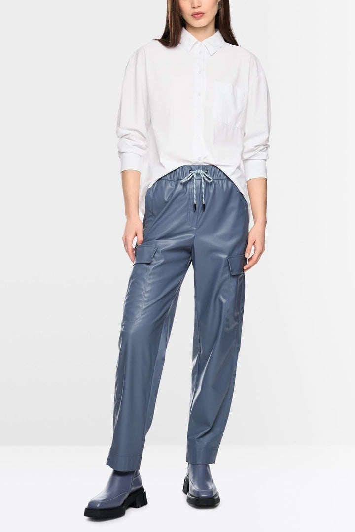 Front view of a classic white Marc Cain blouse with a pointed collar for women - Valérie Simon