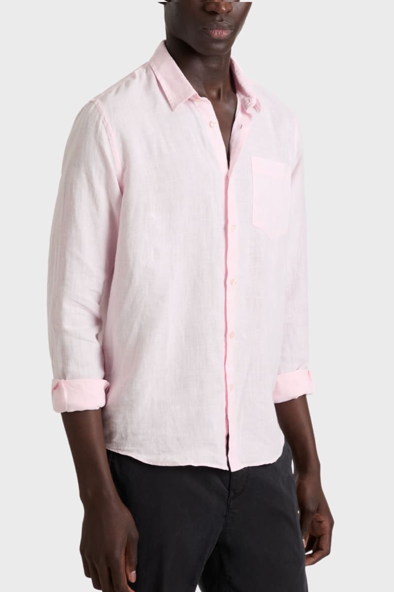 Vue de face chemise lin Vilebrequin pour homme bleu avec poche poitrine - Valérie Simon