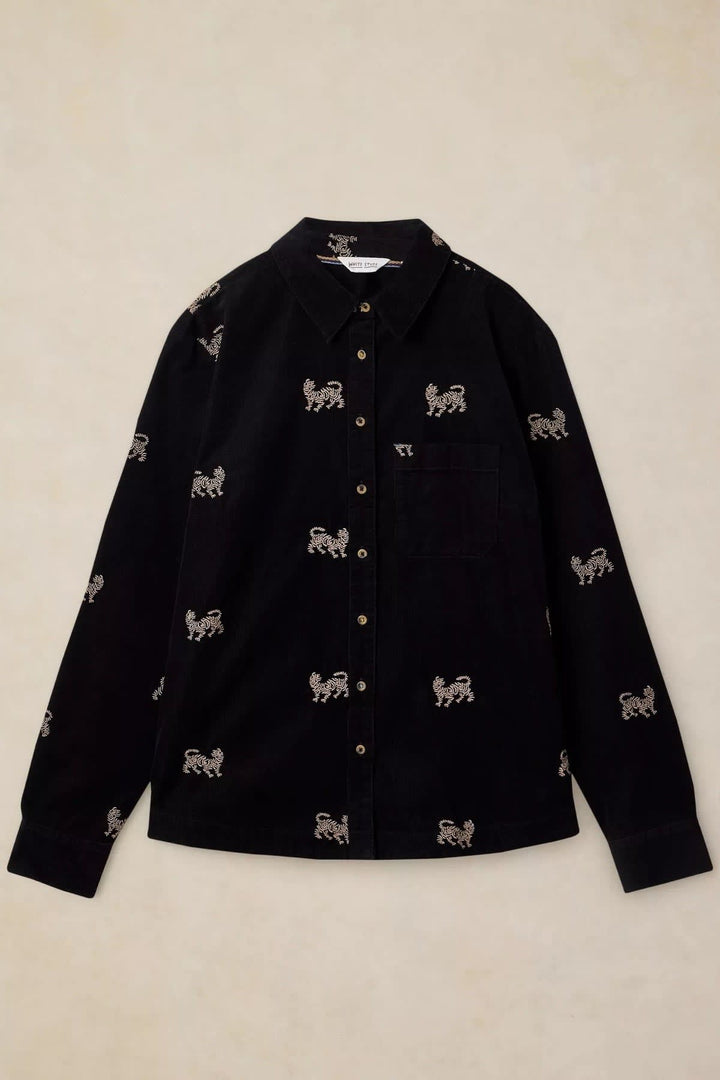 Libby corduroy shirt with embroidered patterns, front view, for women White Stuff