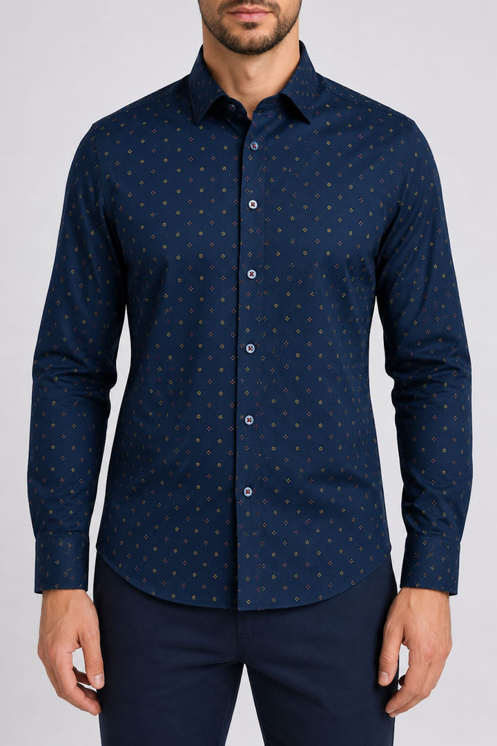 Vue de face chemise motif géométrique Au noir pour homme multicolore - Valérie Simon