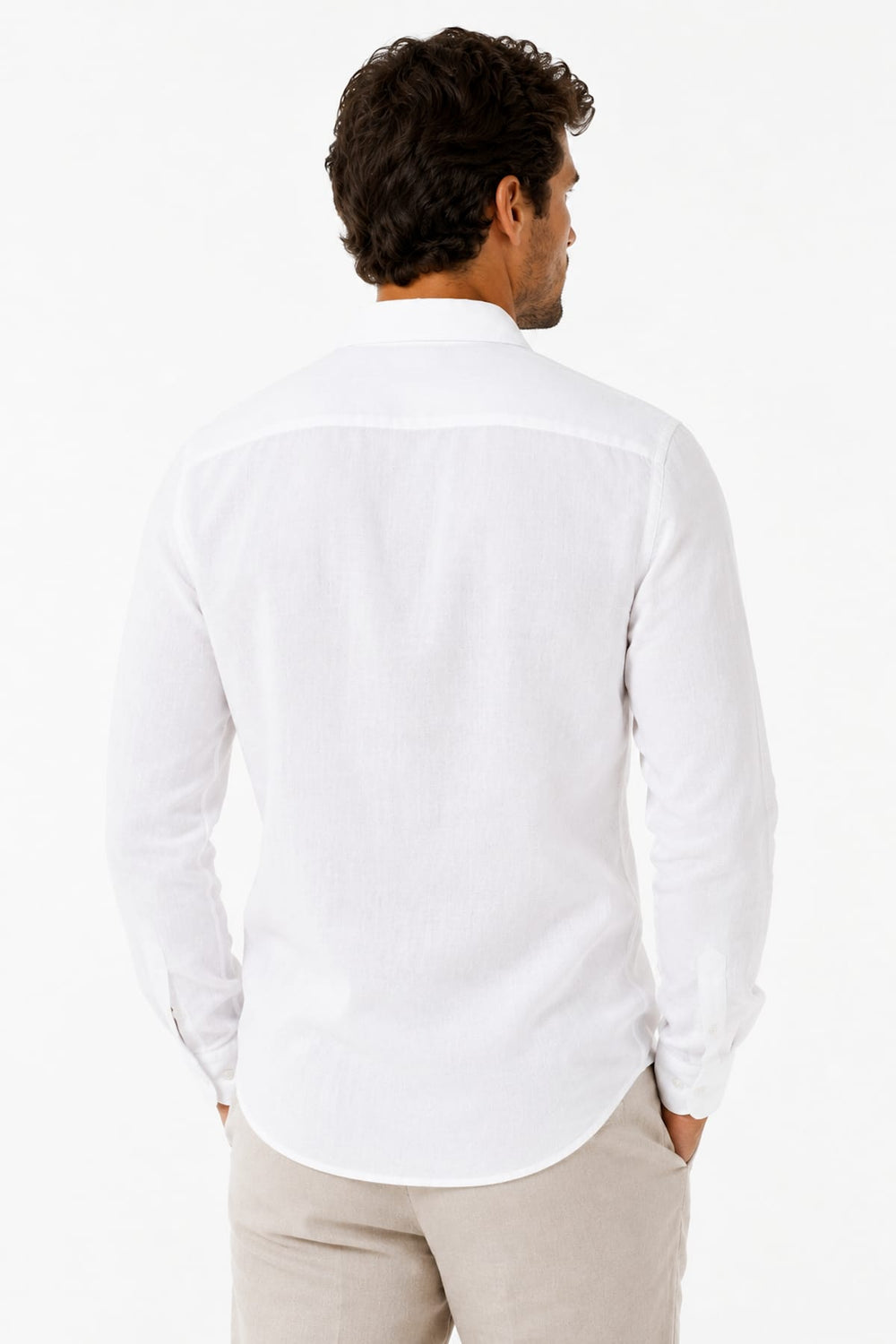 Vue avant chemise sport en lin Homme Liegeois bleue avec détails boutons en bois - Valérie Simon