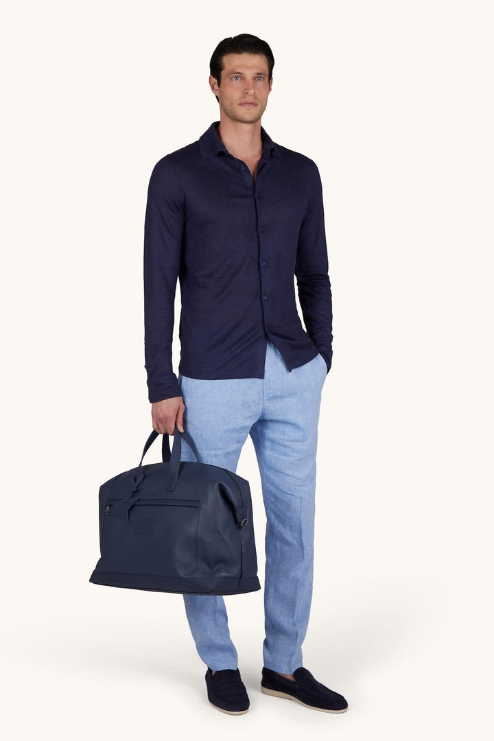 Vue de face chemise sport en lin Paul and Shark pour homme beige avec logo distinctif sur la poitrine - Valérie Simon
