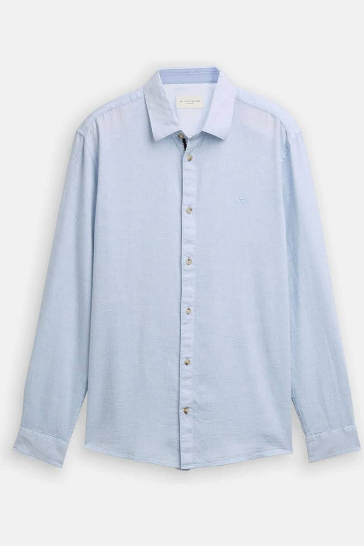 Vue avant chemise sport Tom Tailor pour homme texturée blanche avec détails boutons - Valérie Simon