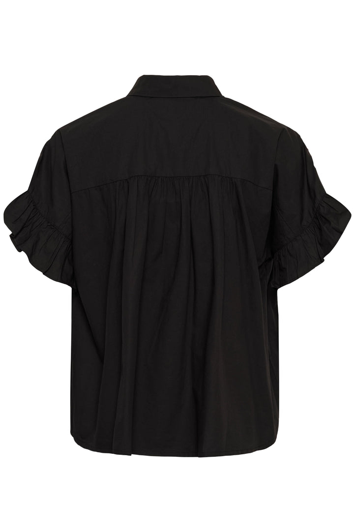 Vue de face chemise Kaffe Verdina verte manches volantées pour femme - Valérie Simon
