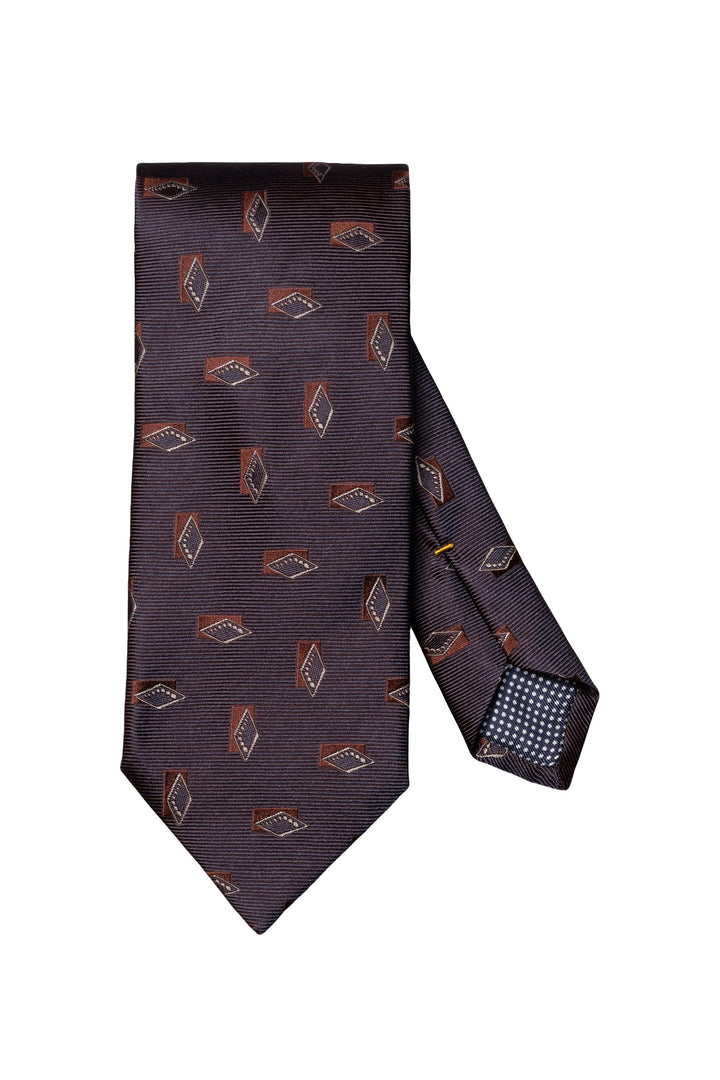 Close-up of a blue-gray Eton geometric-patterned silk tie for men - Valérie Simon