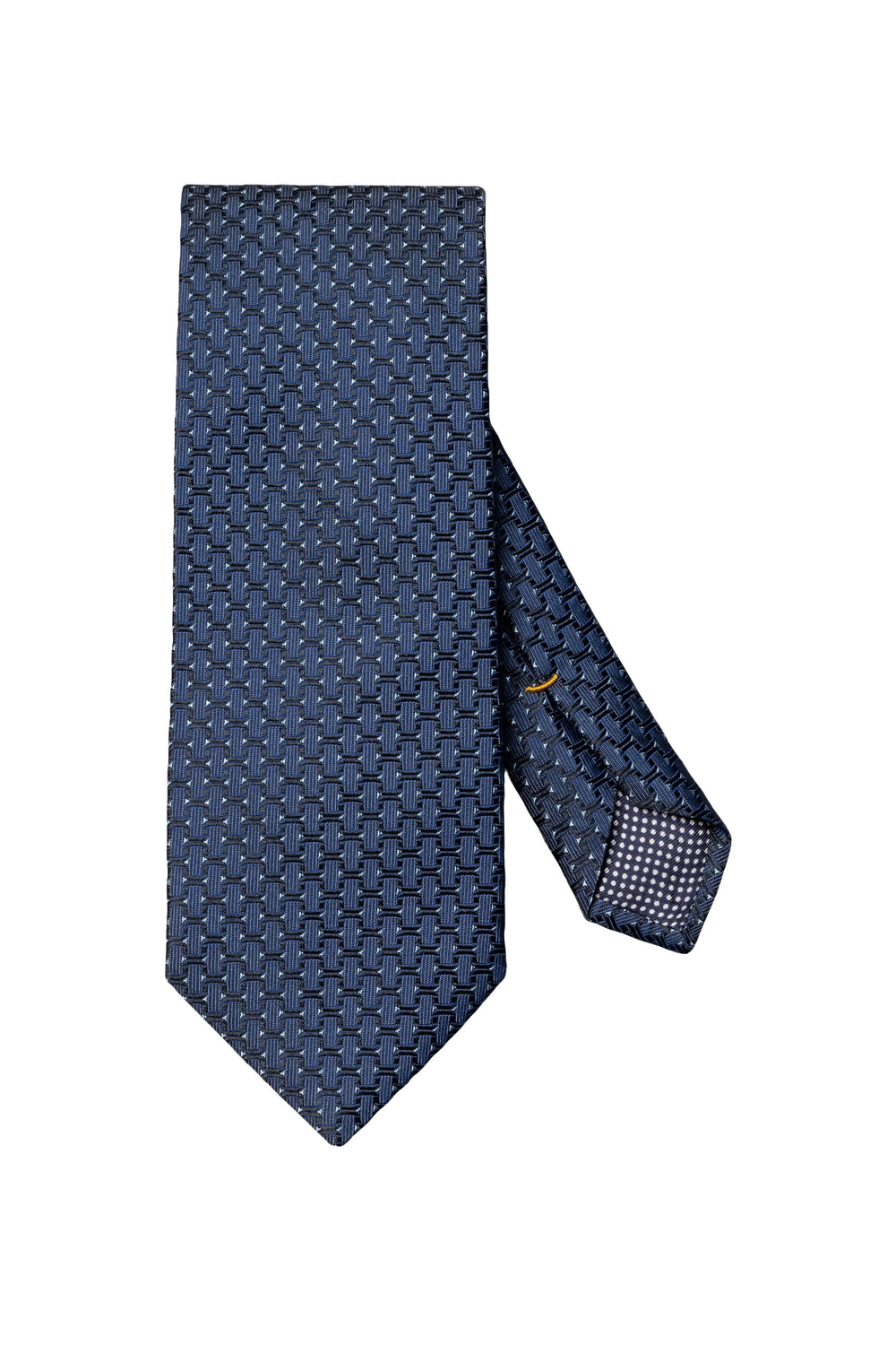 Close-up of a men's Eton silk tie with a multicolored geometric pattern - Valérie Simon